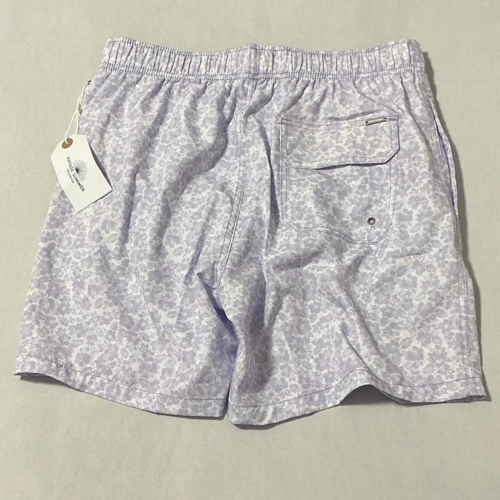 Vintage Summer Lilac Floral 4 Way Stretch Volleys Swim Shorts Size L NWT